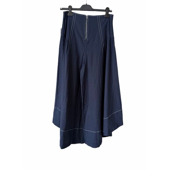 Anthropologie Pants NEW Linen Extended Waist Cropped Wide Leg Navy Blue size 6 - Picture 5 of 14